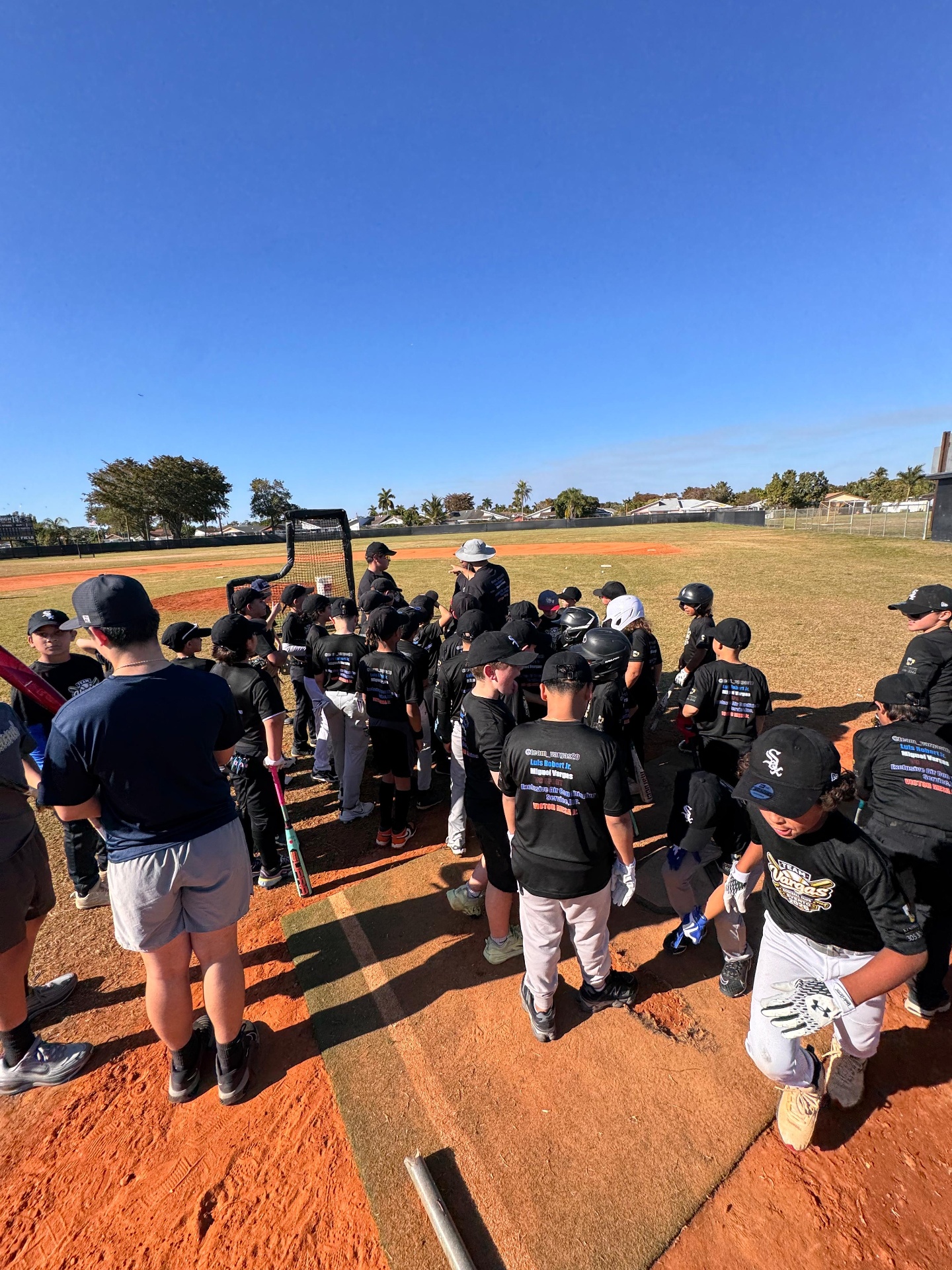 Team huddle on the field